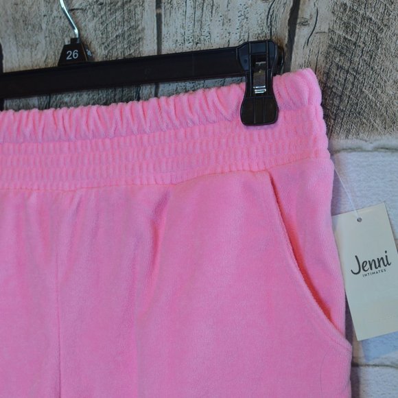 Jenni Women's Smocked-Waist Terrycloth Sleep Athleisure Short In Pink Heat - Picture 3 of 3